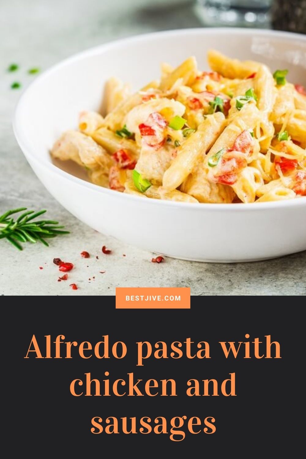Alfredo pasta with chicken and sausages